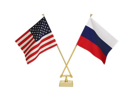 Two crossed national flags on white backgroundの写真素材