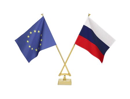 Two crossed national flags on white backgroundの写真素材