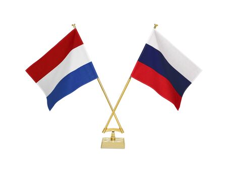 Two crossed national flags on white backgroundãの写真素材