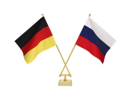 Two crossed national flags on white backgroundの写真素材