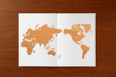 World map made of corn isolated on whiteの写真素材