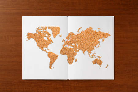 World map made of corn isolated on white with clipping pathãの写真素材