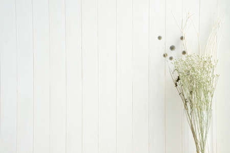 Dried flowers and wood backgroundの写真素材