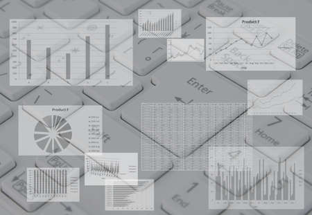 Keyboard and business chart backgroundの写真素材