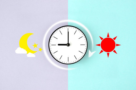 Image over time - Pictogram of clocks and paper airplanesの写真素材