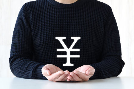 Image of a man protecting money and assetsの写真素材