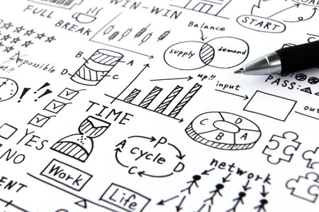 Hand drawn business concept background with ballpoint penの写真素材