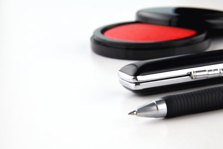 Contract and application image - pen, seal case and vermilion meatの写真素材