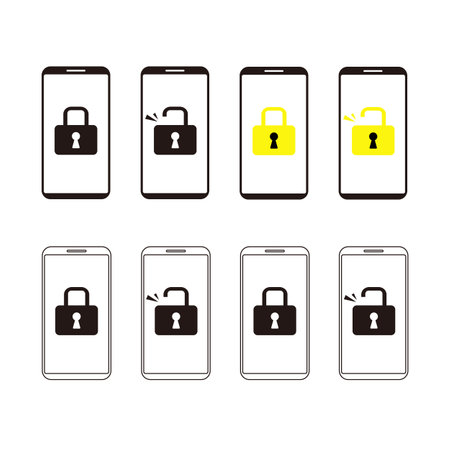 Smartphone and padlock icon setのイラスト素材