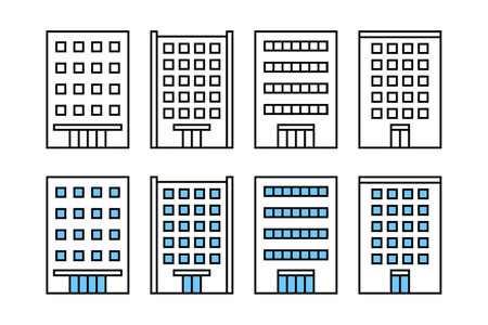 Icon set for company buildings of the same height and widthのイラスト素材