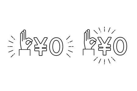 Icon set representing free and 0 yenのイラスト素材