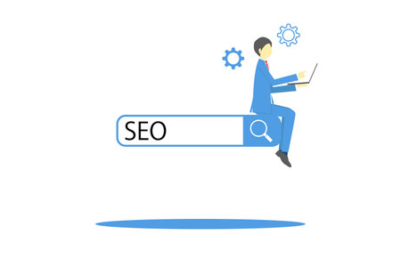 Image illustration of a businessman thinking about SEO measuresのイラスト素材