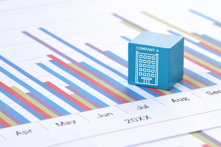 Blocks with company icons and business chartの写真素材
