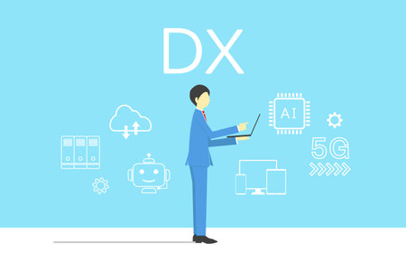 Illustration of a businessman promoting digital transformationのイラスト素材