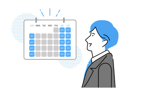 A businessman happy to see a calendar reflecting the three-day work week systemのイラスト素材