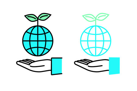Icon of a sprouting earth and a person's hand - image of protecting the global environmentのイラスト素材