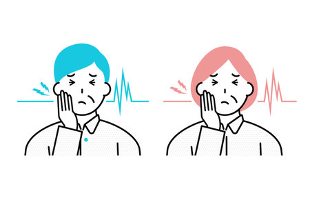 Illustration of a middle-aged man and woman feeling pain in their teethのイラスト素材