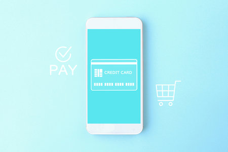 Image of credit card information linked to smartphoneの写真素材