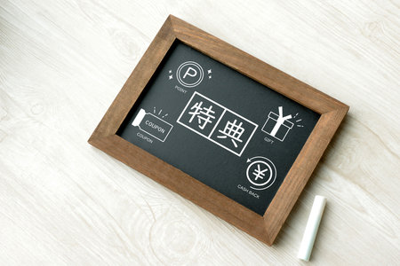 A chalkboard frame with various benefitsの写真素材