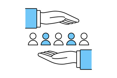 Two businessmen's hands and human pictograms - Image of protecting employees and customersのイラスト素材