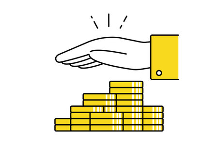 Illustration of a person's hand wrapping a coin - Image of protecting assetsのイラスト素材