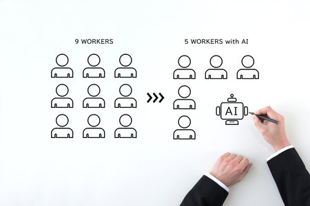 A businessman's hand drawing an image of reducing employees and introducing AIの写真素材