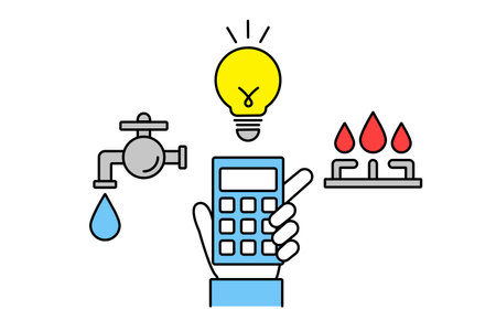 Illustration of a person calculating electricity, water, and gas billsのイラスト素材