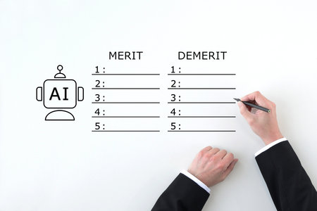 The hand of a businessman trying to write down a list of the advantages and disadvantages of AIの写真素材