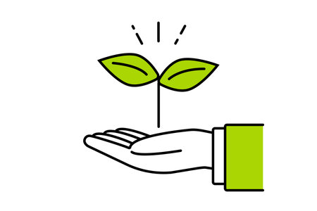 Illustration of a sprout and the hands of a businessman - Corporate image tackling environmental issuesのイラスト素材