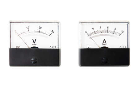 Analogue ammeter and voltmeter isolated on white backgroundの写真素材