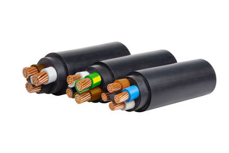 Electric cable on white backgroundの写真素材