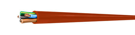 Electric cable on white background. Copper wire is the electric conductor of urban societyの写真素材