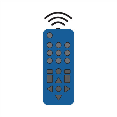 TV remote control device isolated on white background Television technology channel surfing equipment with icon buttons Technology Telecommunication Keyboard. Vector.のイラスト素材