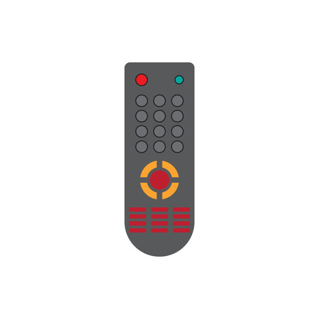 TV remote control device isolated on white background Television technology channel surfing equipment with icon buttons Technology Telecommunication Keyboard. Vector.のイラスト素材