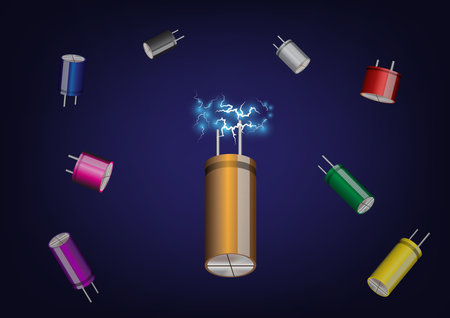 Abstract of the capacitor. Icon of the capacitor. The electronic component. Vector illustration. 3D icon of the capacitor.のイラスト素材