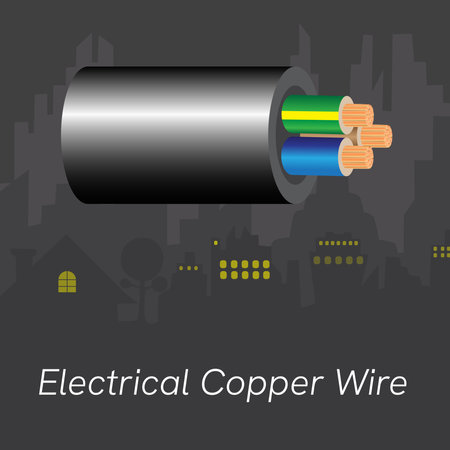 electrical copper wire on city background.のイラスト素材
