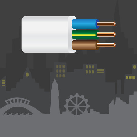 electrical copper wire on city background.のイラスト素材