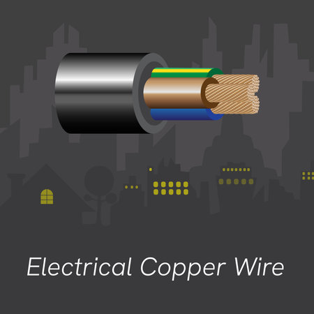 electrical copper wire on city background.のイラスト素材