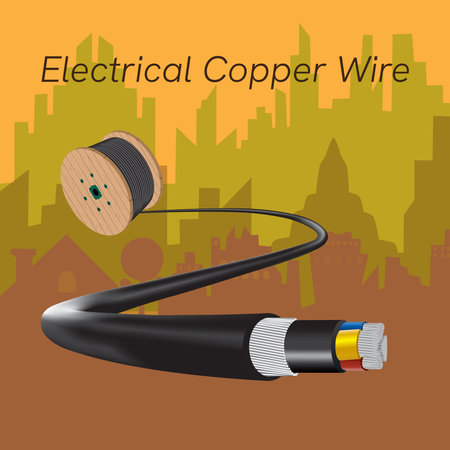 electrical copper wire on city background.のイラスト素材