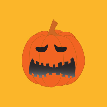 Pumpkin on yellow background. Happy Halloween holiday. orange pumpkin with scary smile vector illustration for design postcard banner.のイラスト素材