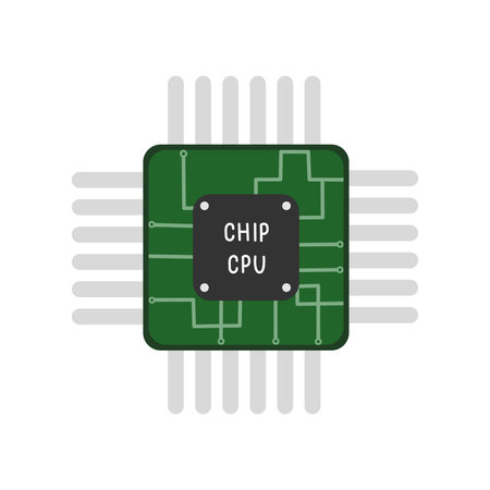 Processor or electronic chip on circuit board. flat vector illustrationComputer Chip, Circuit...