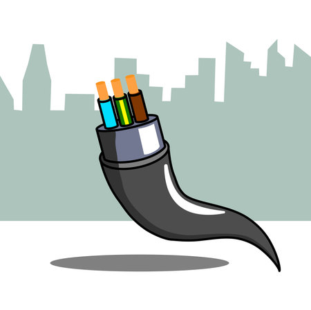 electrical copper wire on city background.のイラスト素材