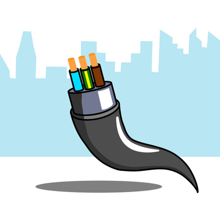 electrical copper wire on city background.のイラスト素材