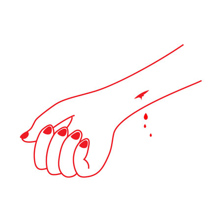 injured hand with bleeding gash with wound on the hand palm vector illustration.のイラスト素材