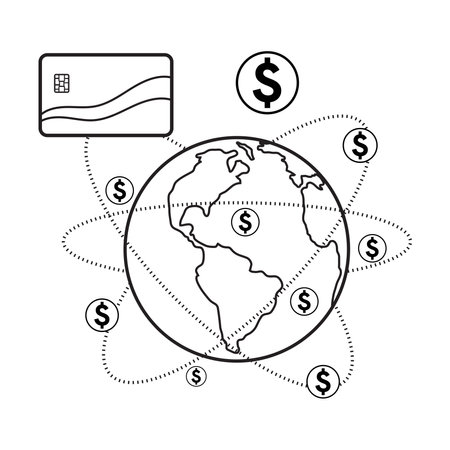 Global economic network  vector illustration. World economy or global financial map concept. International business. Web banner layout template. Editable stroke.のイラスト素材
