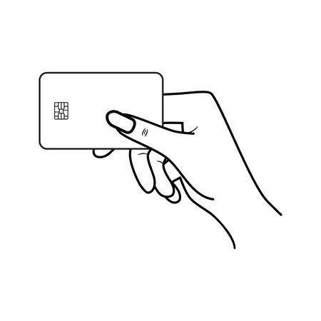 Hand swipe credit card during purchase line art icon for apps and websites. Vector illustration EPS 10.のイラスト素材