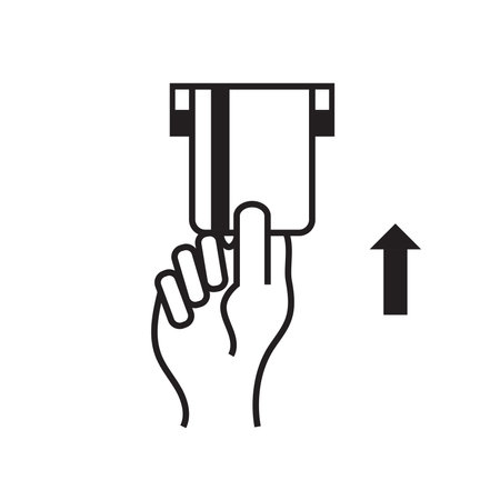 Insert credit card line icon. linear style sign for mobile concept and web design. Hand inserting card into ATM slot. Vector illustration EPS 10.のイラスト素材
