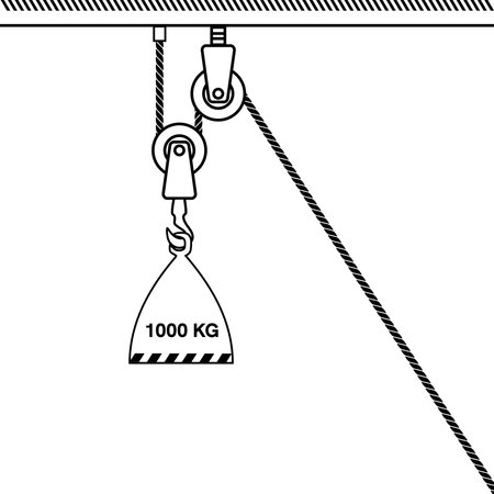 Fixed pulley system isolated on white background. Loaded Movable Pulleys. Physics experiment for education on force and motion with pulley illustration. The laws of motion. Simple Machines Pulleys.のイラスト素材