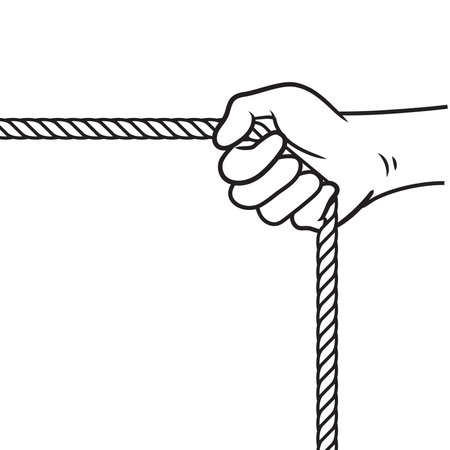 Male hand pulling the rope. Vector illustration EPS 10. editable stroke.のイラスト素材