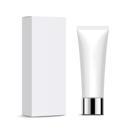 Tube Of Toothpaste, Cream Or Gel with box. Ready For Your Design. Product Packing Vector EPS 10.のイラスト素材